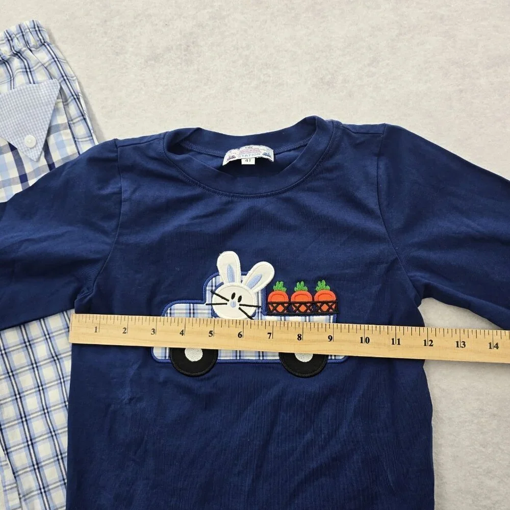 Smocking Station Size 4T Boutique Easter Bunny Rabbit Matching Set Embroidered
